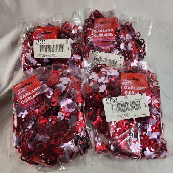 NEW Valentines Heart Foil Garland 4 Twelve Foot Packages Red Pink Valentine - Picture 1 of 7